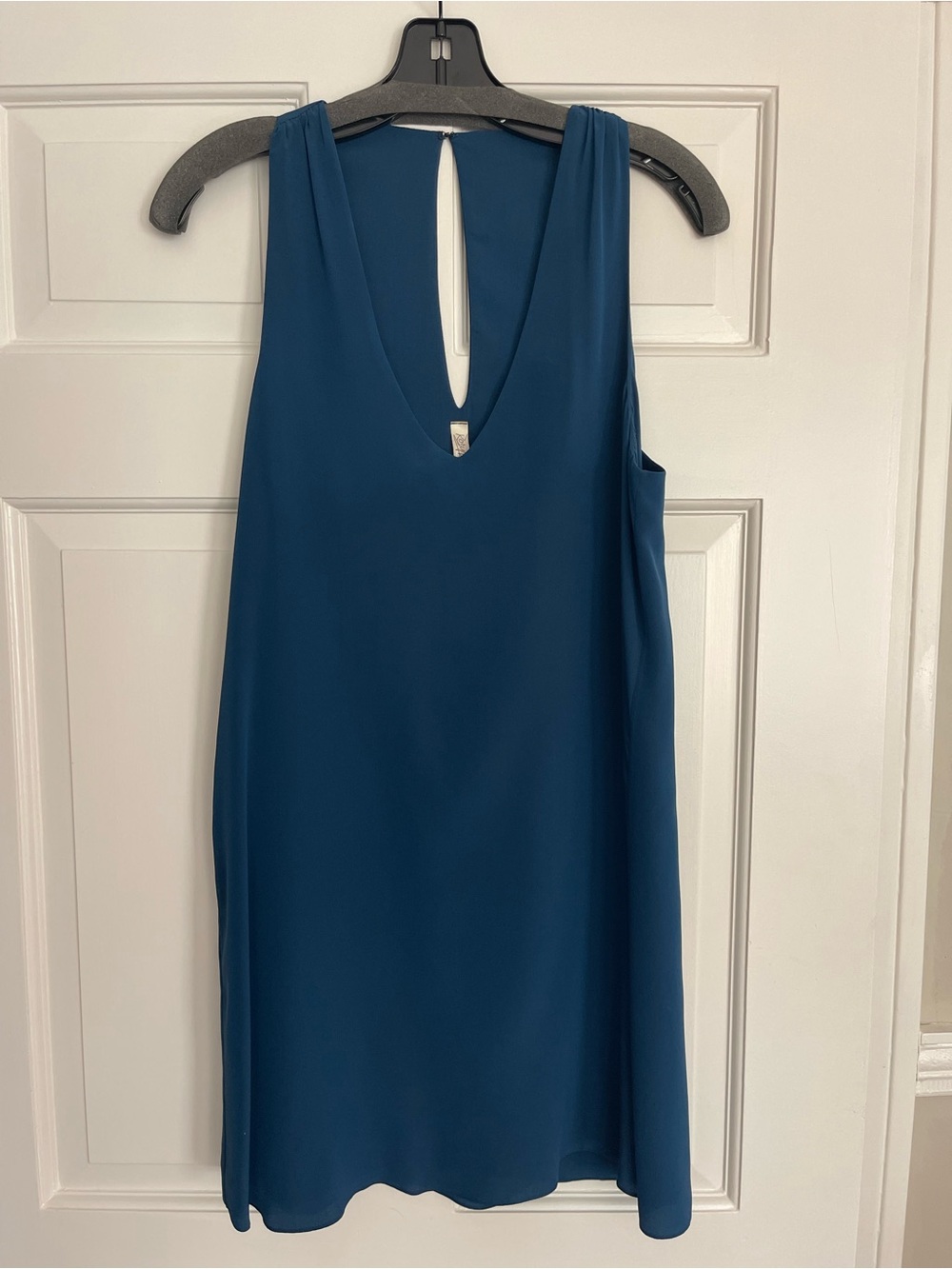 Blue 100% Silk V-Neck Dress